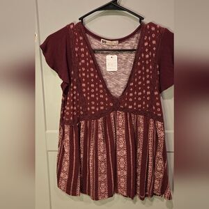 SO Burgundy and Pink Patterned Blouse